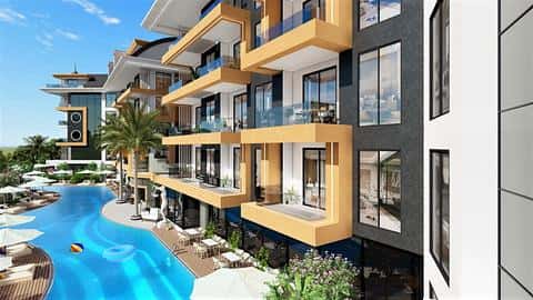 Appartement à vendre à Alanya Oba avec piscine et sauna, 1 ou 2 chambres — 8/22