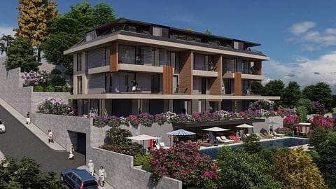Appartement avec piscine et 2, 3, 4 chambres à vendre à Alanya Hasbahce — 1/6