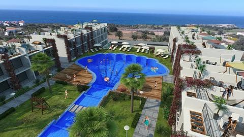 Apartamentos tipo estudio en un complejo con cascada en Esentepe, Chipre — 1/16